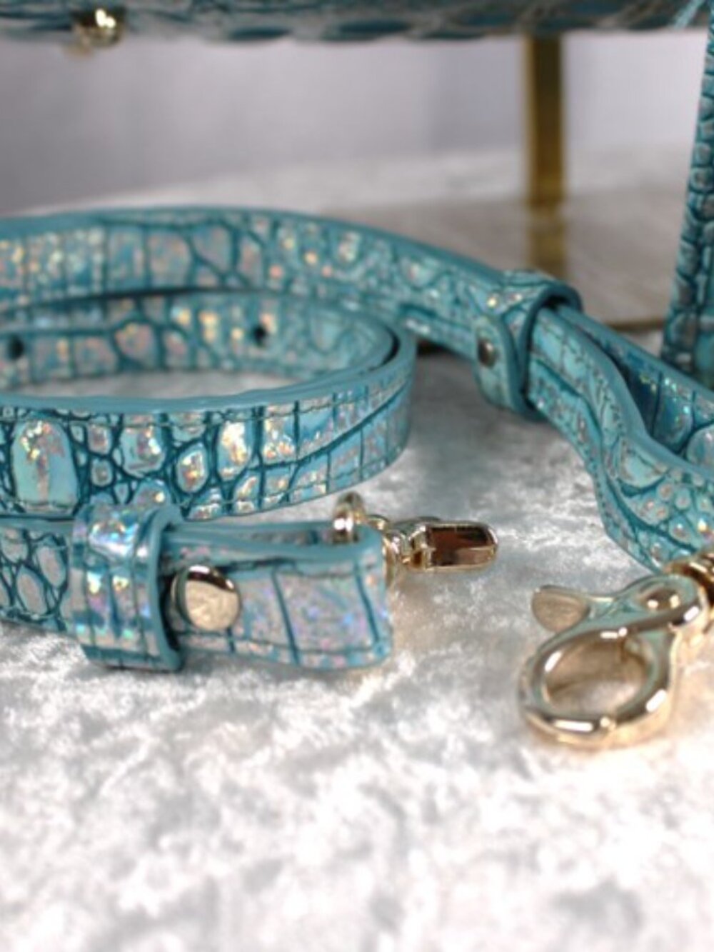 Brahmin Baby Blue Iridescent Croc Embossed Leather Satchel Wallet Set - Picture 6 of 15